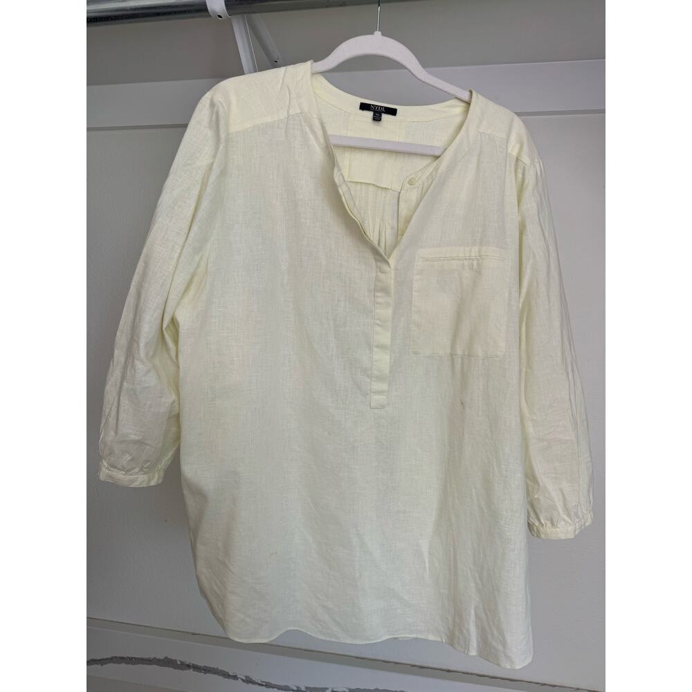 NYDJ Not Your Daughter's Jeans Tunic Blouse Light Yellow Size XL 100% Linen